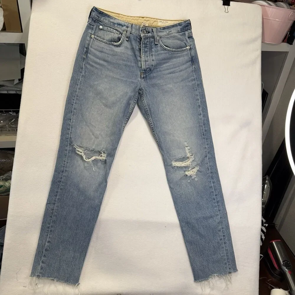rag & bone Jeans Rosa Mid Rise Boyfriend Distressed Button Fly Raw Hem Sz 26